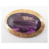 Gold-Filled Amethyst Oval Brooch with Scrollwork