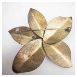 Flower Brooch - Vintage Gold-Tone With Multicolor Rhinestones & Pink Center