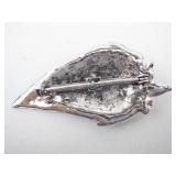 Leaf-Shaped Silver-Tone Brooch with Turquoise Cabochons