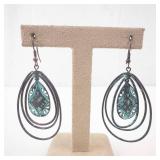 Turquoise Teardrop Dangle Earrings with Triple Oval Hoops