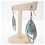 Turquoise Teardrop Dangle Earrings with Triple Oval Hoops