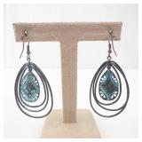Turquoise Teardrop Dangle Earrings with Triple Oval Hoops