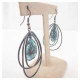 Turquoise Teardrop Dangle Earrings with Triple Oval Hoops
