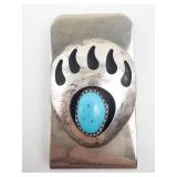 Bear Paw Money Clip With Turquoise Cabochon