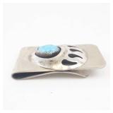 Bear Paw Money Clip With Turquoise Cabochon