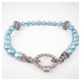 Barbara Bixby Turquoise Pearl Beaded Bracelet with Silver Filigree Clasp