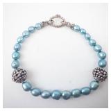 Barbara Bixby Turquoise Pearl Beaded Bracelet with Silver Filigree Clasp