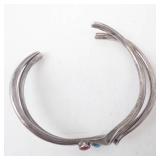 Sterling Silver Cuff Bracelet - Red Coral & Turquoise Bezel Set
