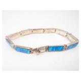 Created Blue Opal Inlay Bracelet - Sterling Silver (925)