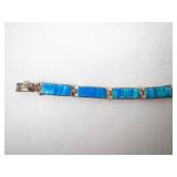 Created Blue Opal Inlay Bracelet - Sterling Silver (925)