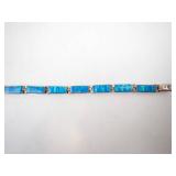 Created Blue Opal Inlay Bracelet - Sterling Silver (925)