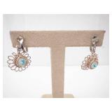 Filigree Silver-Tone Jewelry Set with Blue Glass Stones - Earrings & Bracelet