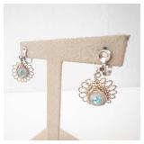 Filigree Silver-Tone Jewelry Set with Blue Glass Stones - Earrings & Bracelet