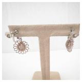 Filigree Silver-Tone Jewelry Set with Blue Glass Stones - Earrings & Bracelet