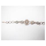 Filigree Silver-Tone Jewelry Set with Blue Glass Stones - Earrings & Bracelet