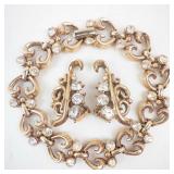 Trifari Gold-Tone Bracelet & Earrings Set with Crystals
