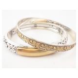 Brighton Two-Tone Leaf-Pattern Bangle Bracelet - Silver & Gold Tone