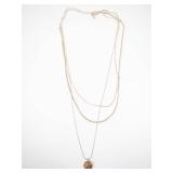 Hammered Disc Pendant Necklace - Gold Tone with Layered Chains