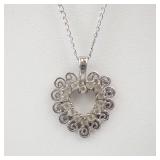 Heart Pendant Necklace - Filigree Open-Center Heart on Silver-Tone Cable Chain