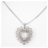 Heart Pendant Necklace - Filigree Open-Center Heart on Silver-Tone Cable Chain