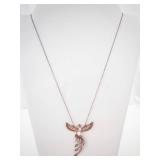 Phoenix Bird Necklace - Rose Gold Tone with Crystals & Pearl Pendant