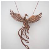 Phoenix Bird Necklace - Rose Gold Tone with Crystals & Pearl Pendant