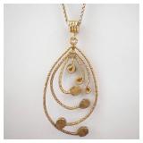 Sterling Silver Teardrop Pendant Necklace with Gold-Tone Finish - Multi-Color Cabochons