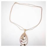Sterling Silver Teardrop Pendant Necklace with Gold-Tone Finish - Multi-Color Cabochons