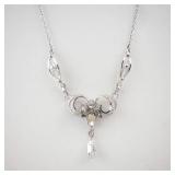 Sterling Silver Necklace with Filigree Swirls and Teardrop Pendant - Vintage Style