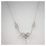 Sterling Silver Necklace with Filigree Swirls and Teardrop Pendant - Vintage Style