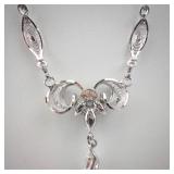 Sterling Silver Necklace with Filigree Swirls and Teardrop Pendant - Vintage Style