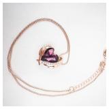 Rose Gold Heart Pendant Necklace with Purple Gemstone & Crystal Accents