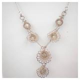 Blue Cabochon Filigree Necklace 18 Inch Long