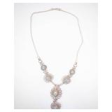 Blue Cabochon Filigree Necklace 18 Inch Long