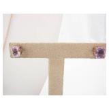 Amethyst Pendant Necklace with Stud Earrings - Rose Gold Tone, 16-inch Chain