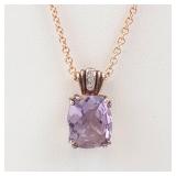 Amethyst Pendant Necklace with Stud Earrings - Rose Gold Tone, 16-inch Chain