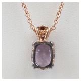 Amethyst Pendant Necklace with Stud Earrings - Rose Gold Tone, 16-inch Chain