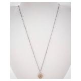 Two-Tone Heart Pendant Necklace with Dove Motif