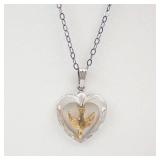 Two-Tone Heart Pendant Necklace with Dove Motif