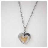 Two-Tone Heart Pendant Necklace with Dove Motif