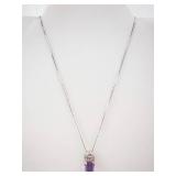 Amethyst Pendant Necklace - 18 in Sterling Silver Chain, 925