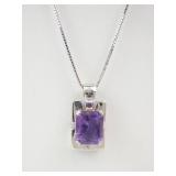 Amethyst Pendant Necklace - 18 in Sterling Silver Chain, 925