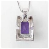 Amethyst Pendant Necklace - 18 in Sterling Silver Chain, 925