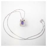 Amethyst Pendant Necklace - 18 in Sterling Silver Chain, 925