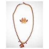 Necklace & Earrings Set - Gold-Tone with Purple Stones, 16.5-Inch Chain