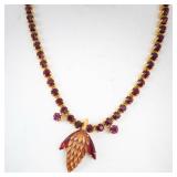 Necklace & Earrings Set - Gold-Tone with Purple Stones, 16.5-Inch Chain