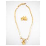 Necklace & Earrings Set - Gold-Tone with Purple Stones, 16.5-Inch Chain