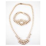 Gold-Tone Necklace & Bracelet Set With White Stones And Clear Rhinestones