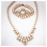 Gold-Tone Necklace & Bracelet Set With White Stones And Clear Rhinestones