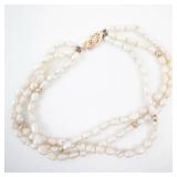 3-Strand Freshwater Pearl Necklace with Gold-tone Filigree Clasp -clasp 14k
